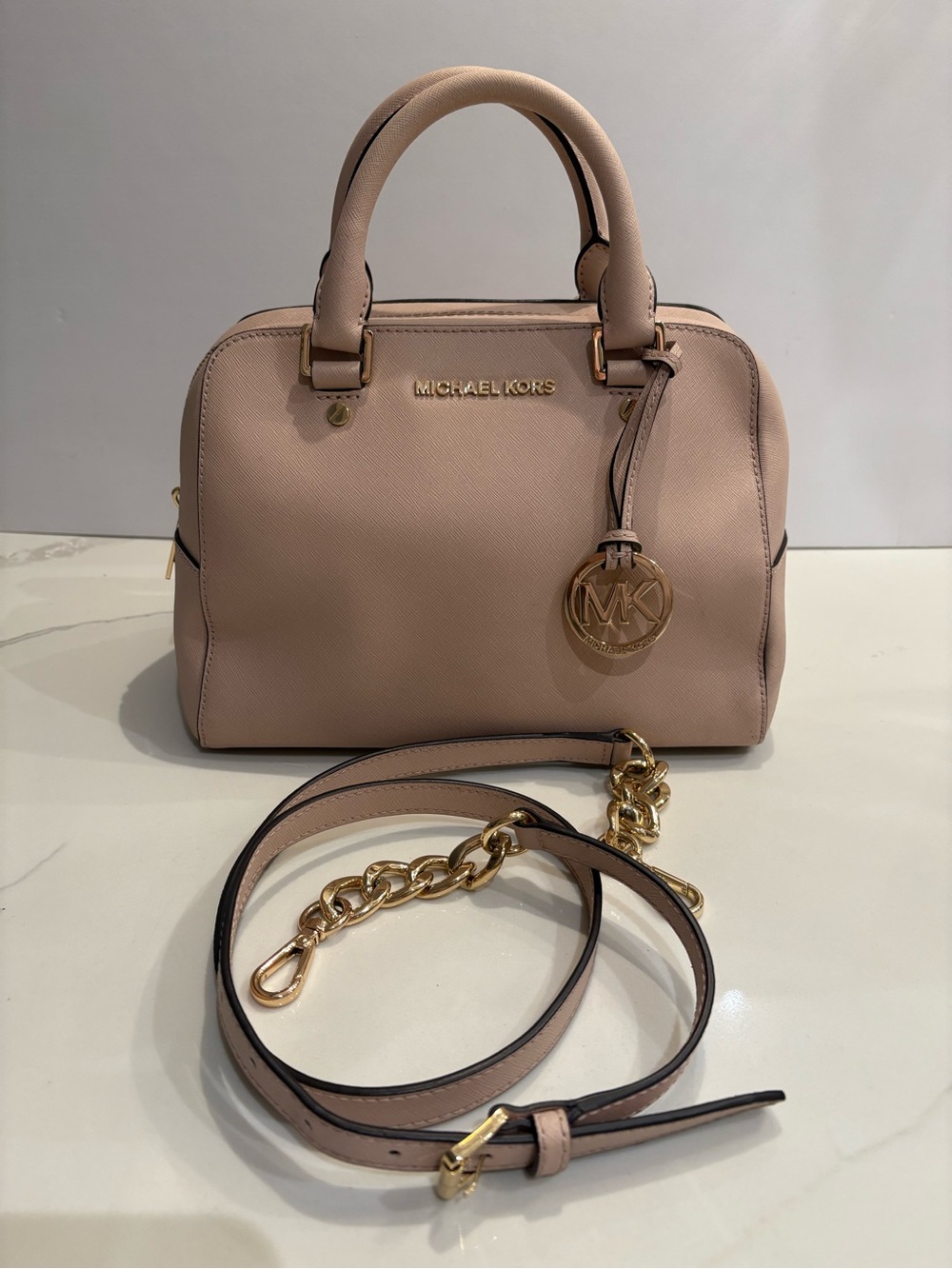 Like New Michael Kors Blush Leather Satchel with Top Handles and Shoulder Strap